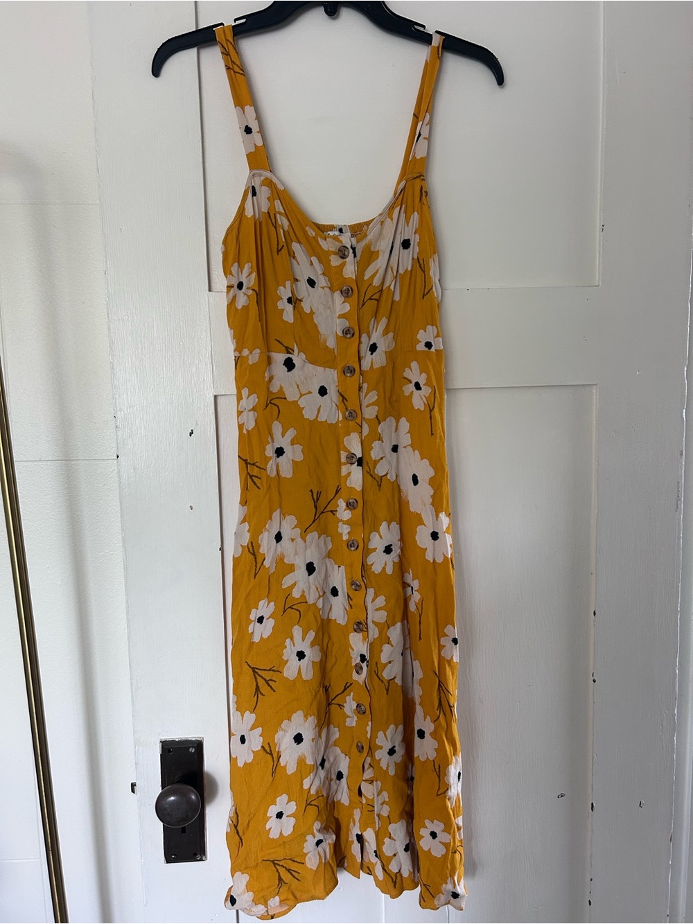 Madewell Button Front Ikat Floral Cami Midi Dress Size 2 Golden Lantern Yellow